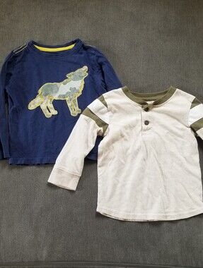Navy Wolf Graphic Long-Sleeve Tee & Cream Henley Set - Kids Size 2T